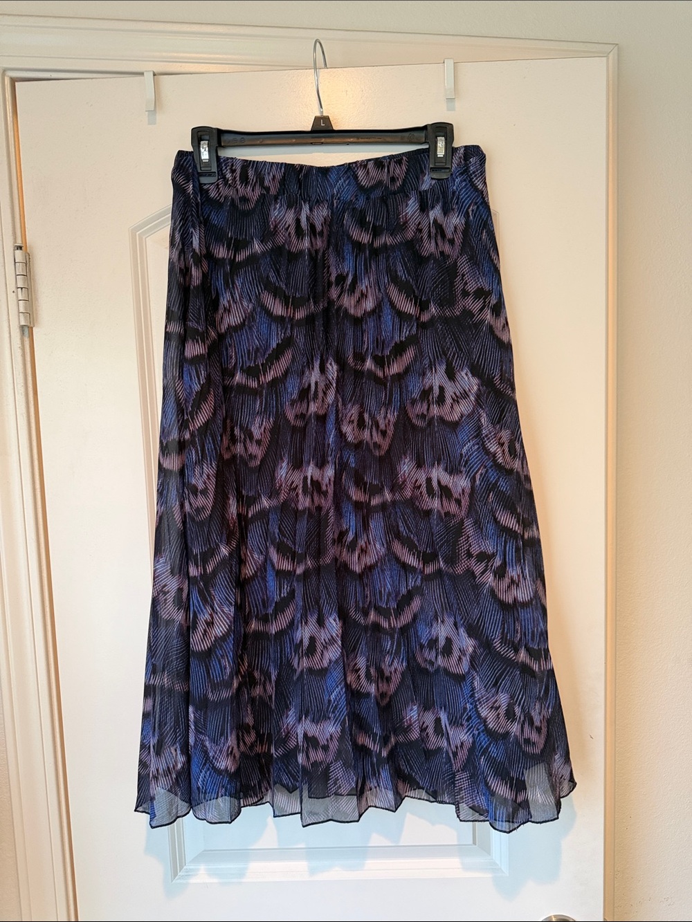RACHEL Rachel Roy Blue and Black Pleated A-Line Midi Skirt